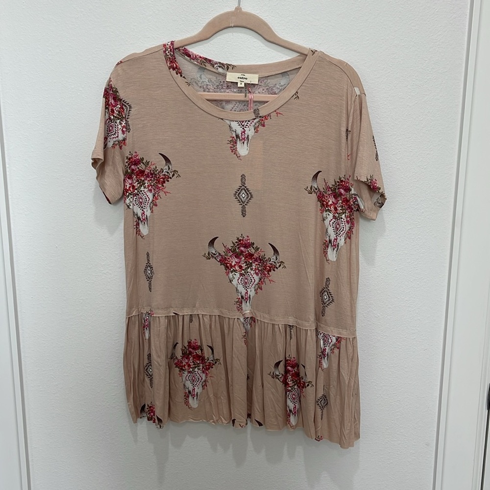 Floral Cow Skull Peplum Tee - Picture 7 of 11